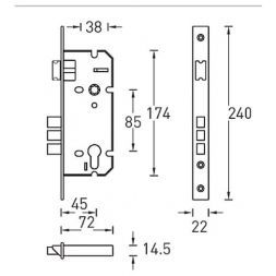 Замок врезной ARCHIE L01-45-70 TR AB/ACF