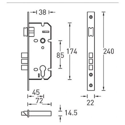 Замок врезной ARCHIE L01-45-70 TR AB/ACF