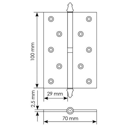 Петля стальная левая Morelli MS 100X70X2.5 L AB бронза античная