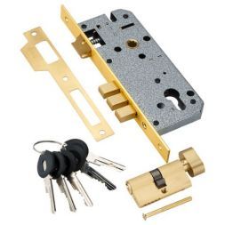 Замок врезной с секретным цилиндром ADDEN BAU LOCK 4585 5-60B D GOLD