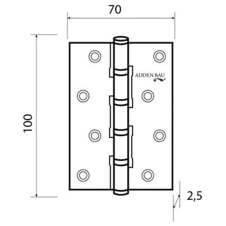 Петля дверная универсальная с четырьмя подшипниками ADDEN BAU 100x70x2.5 4BB POLISH GOLD