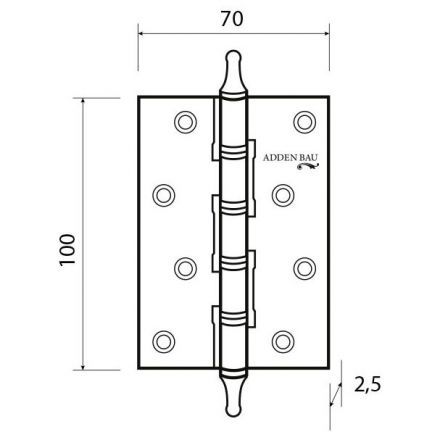 Петля дверная универсальная ADDEN BAU 100x70x2.5 4W AGED SILVER
